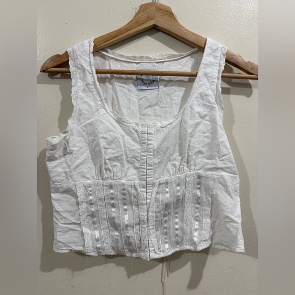 With Jean Tops - With Jean White Cotton Lace-Trim Cropped Camisole Top